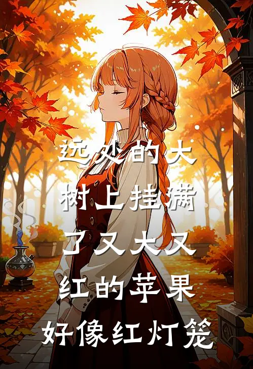 远处的大树上挂满了又大又红的苹果,好像红灯笼